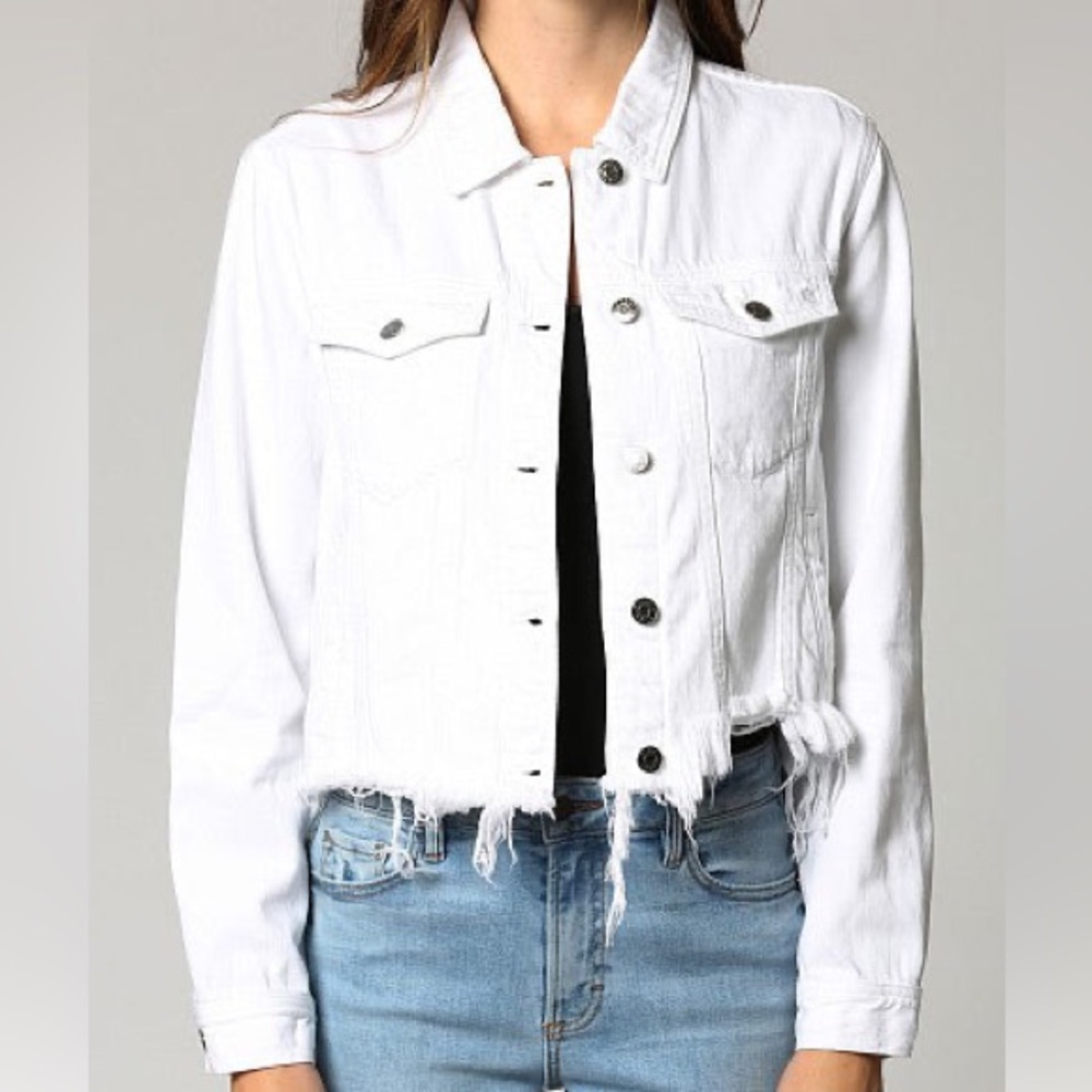 Women’s White Distressed Cropped Jean Jacket